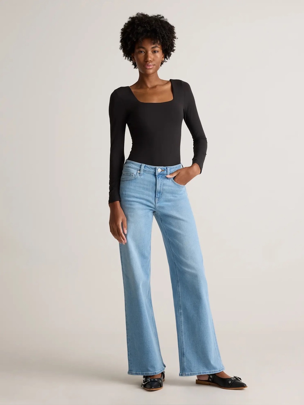 Quince Bella Stretch Wide-Leg High Jeans in Frosted Blue Size 29 - Picture 8 of 8